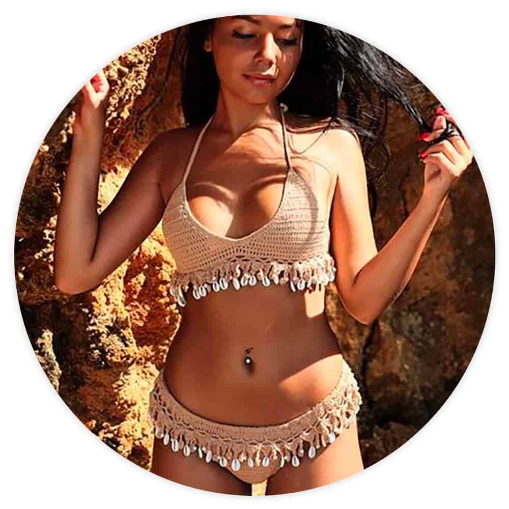 Costume Da Bagno Conchiglia Bikini Brasiliano Uncinetto Beige