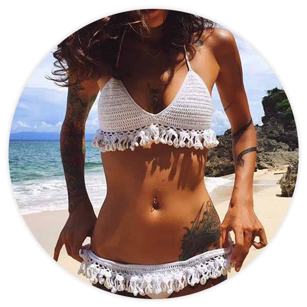 Costume Da Bagno Conchiglia Bikini Brasiliano Uncinetto Bianco