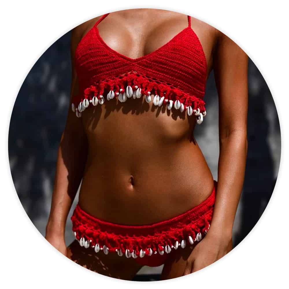 Costume Da Bagno Conchiglia Bikini Brasiliano Uncinetto Rosso