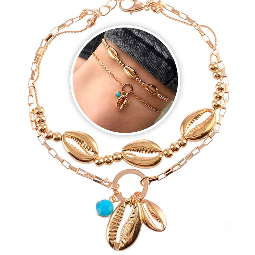 Cavigliera Conchiglie Duo Cauri Dorati