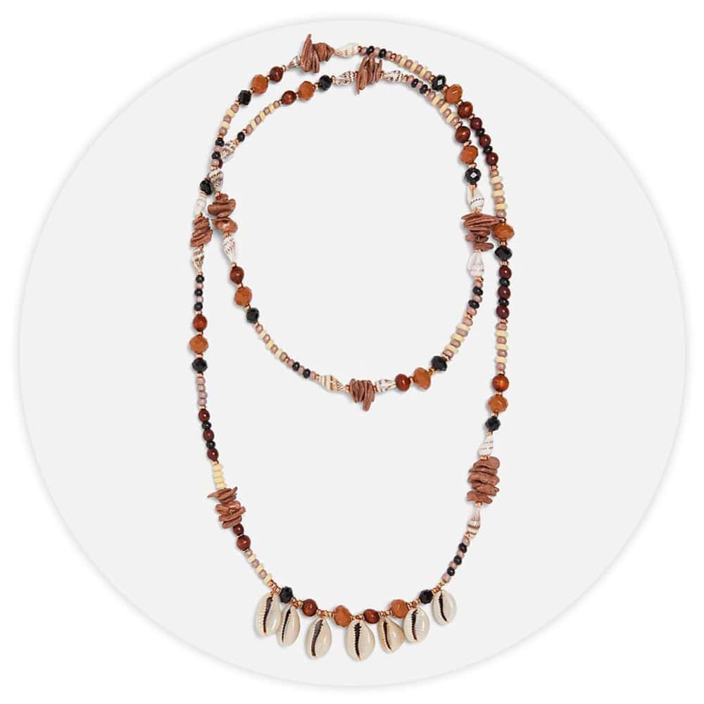 Collana Di Conchiglia Cauri E Perle Marroni