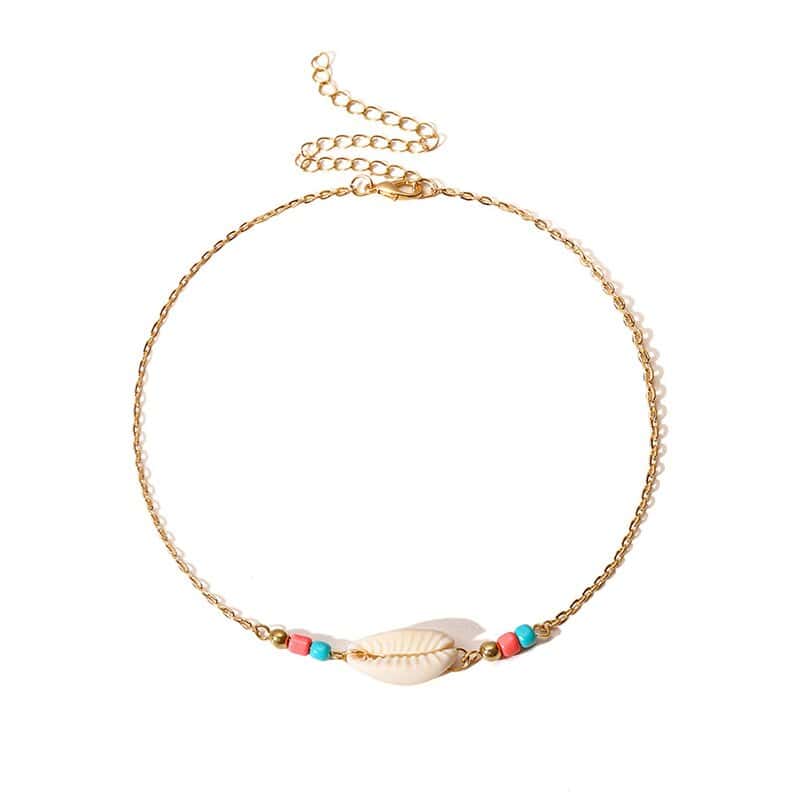 Collana Di Conchiglia Girocollo Cauri Con Perle Colorate