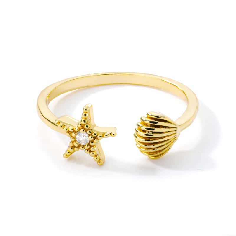 Anello Conchiglia Stella Marina Oro E Perla Incastonata