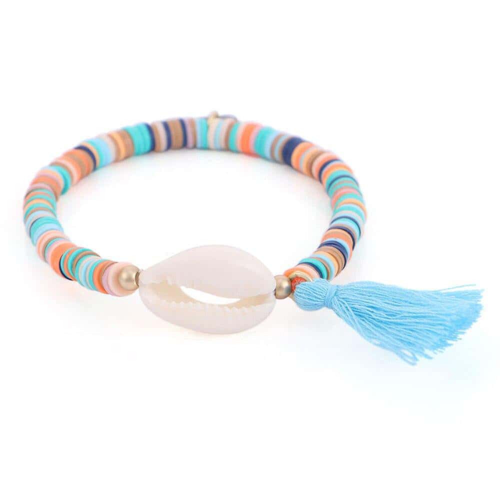 Bracciale Conchiglie Cauri Surfer Blu Chiaro