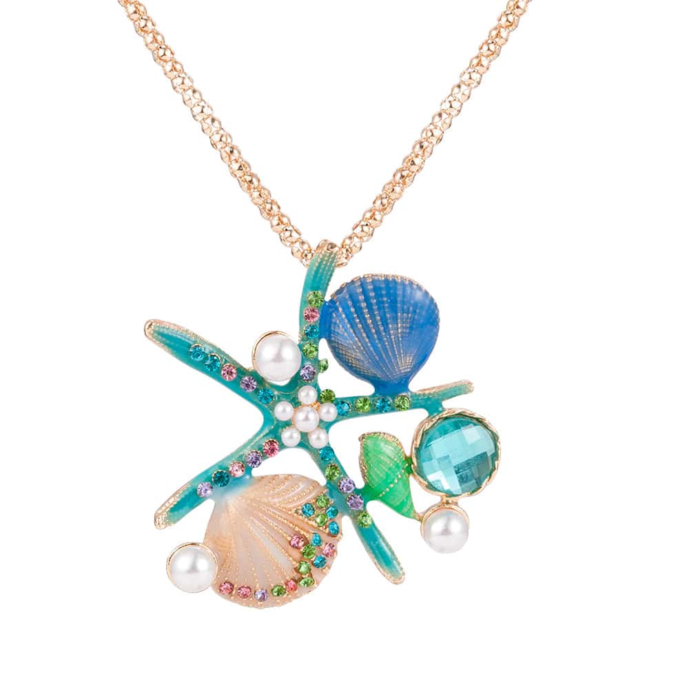 Collana Di Conchiglia Collana Di Perle, Brillantini E Stella Marina Turchese