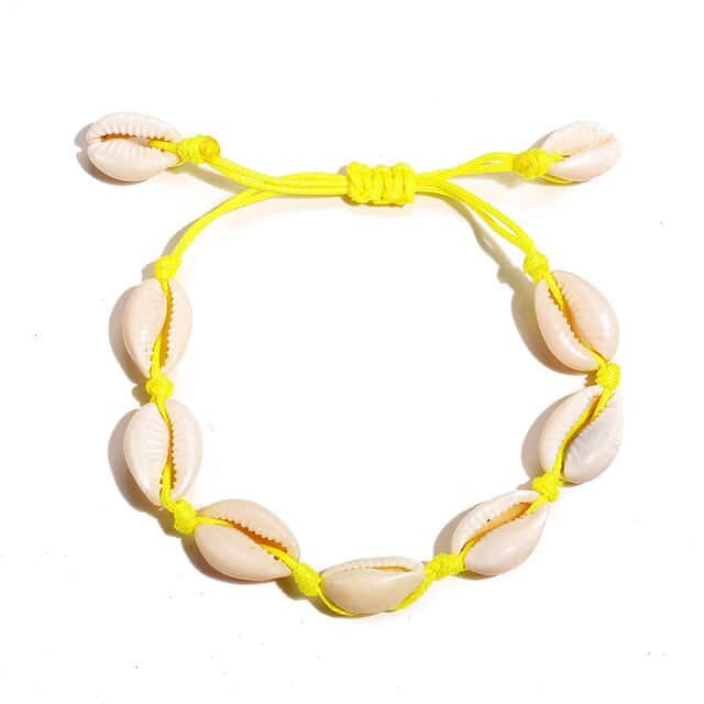 Bracciale Conchiglie Cauri Corda Gialla