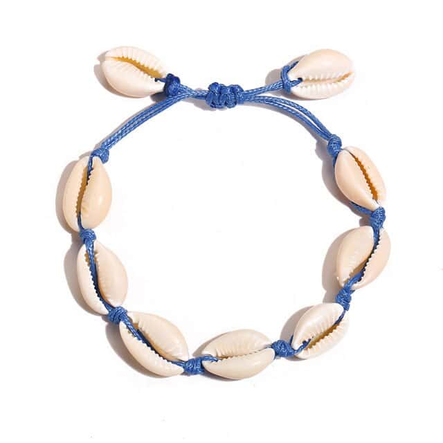 Bracciale Conchiglie Cauri Corda Azzurro