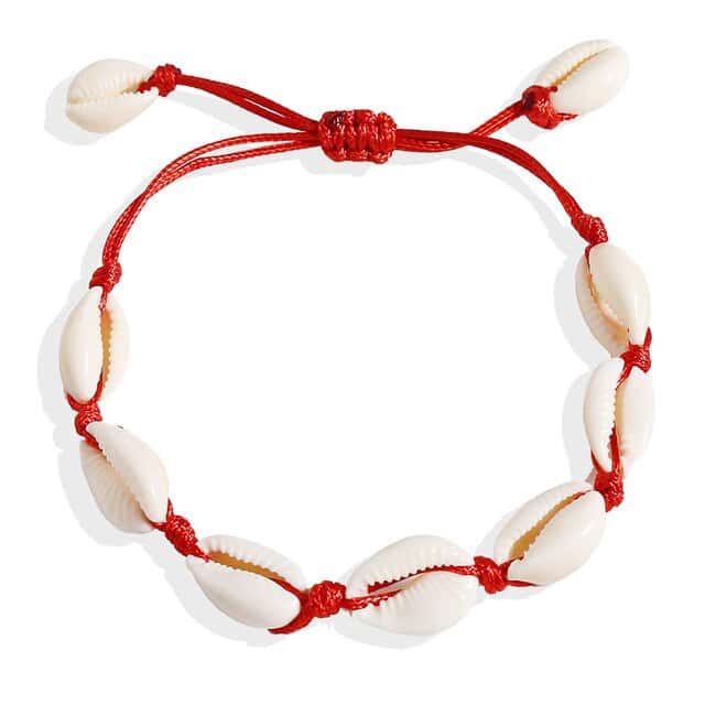 Bracciale Conchiglie Cauri Corda Rosso