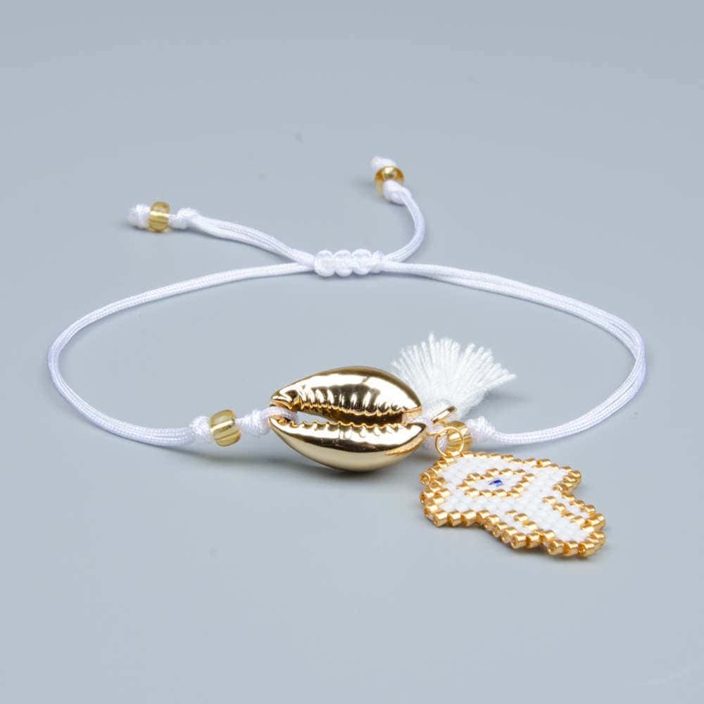 Bracciale Conchiglie Cauri D'Oro Mano Di Fatima Bianco