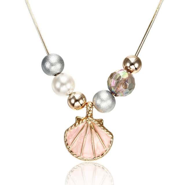 Collana Di Conchiglia Coquilles Salmone E Perle