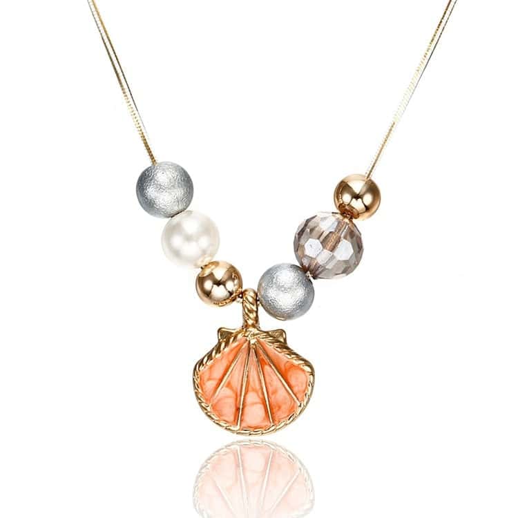 Collana Di Conchiglia Coquilles Arancioni E Perle
