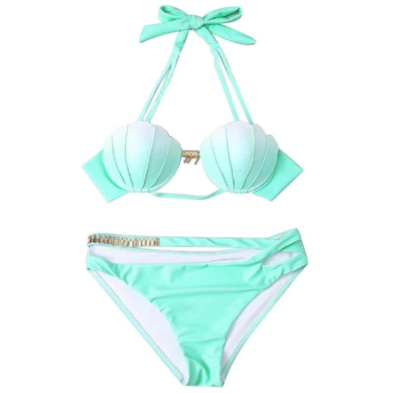 Costume Da Bagno Conchiglia Bikini Sirena Verde Pastello