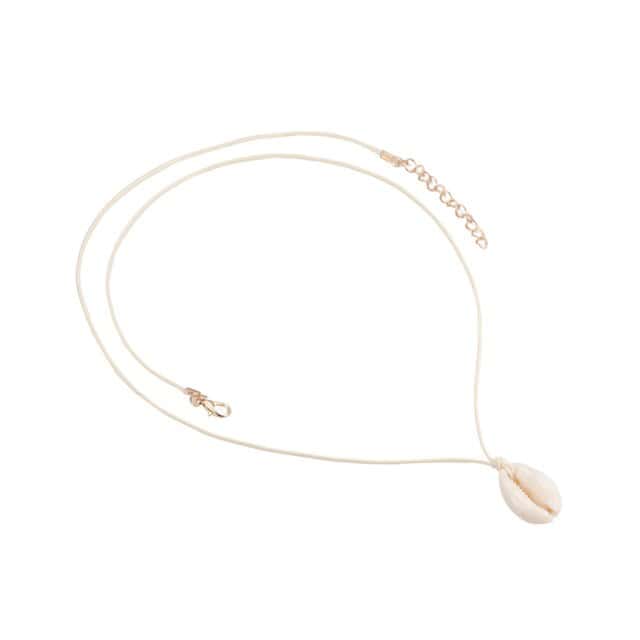 Collana Di Conchiglia Cauri Con Cordone Bianco