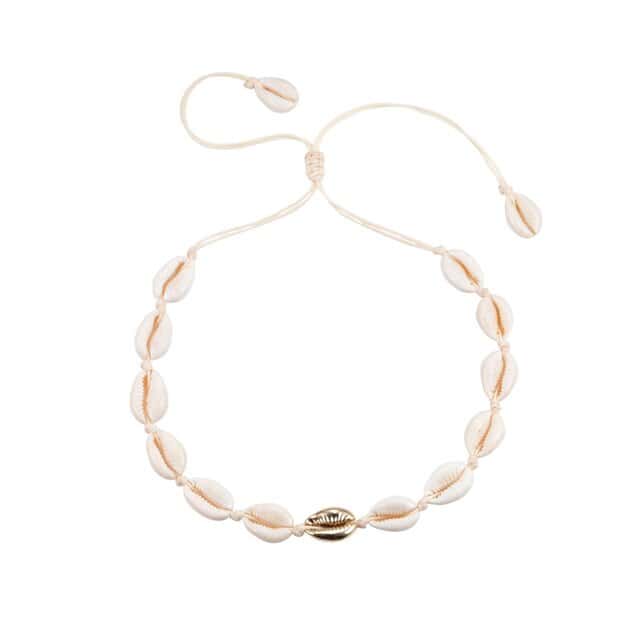 Collana Di Conchiglia Cauri Bianchi E Dorati
