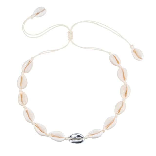 Collana Di Conchiglia Cauri Bianchi E Argentati