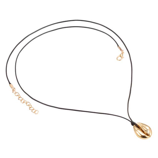 Collana Di Conchiglia Cauri Dorati Con Cordone Nero
