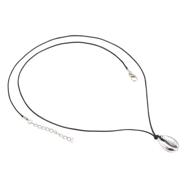 Collana Di Conchiglia Cauri Argentato E Nero