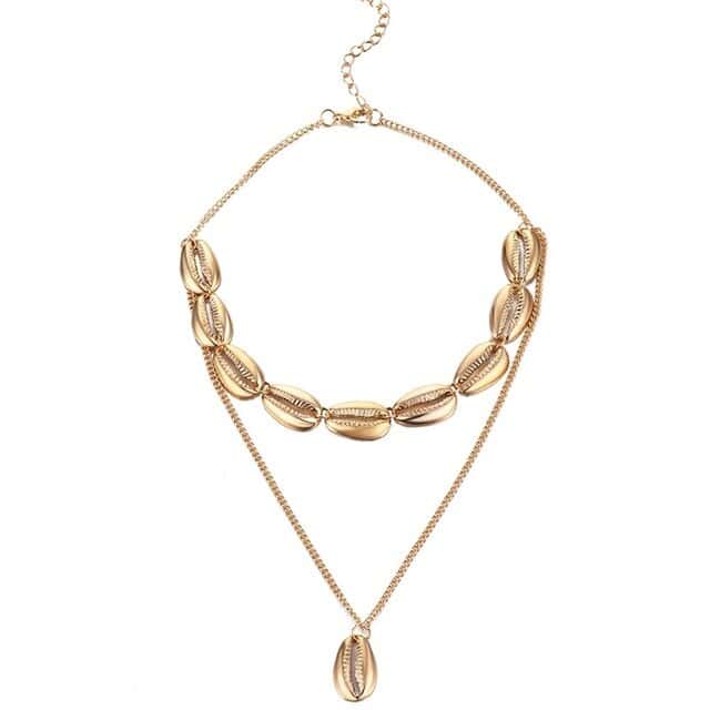 Collana Di Conchiglia Girocollo Con Ciondolo Cauri Dorato