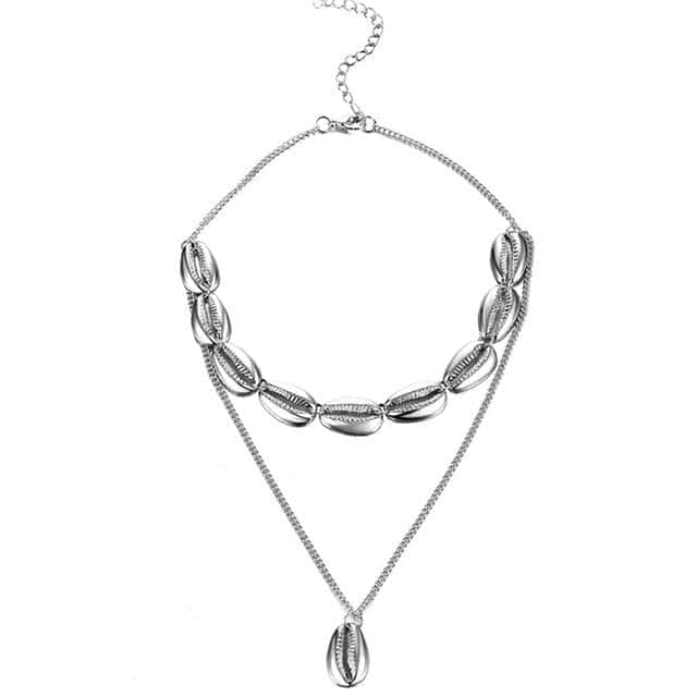 Collana Di Conchiglia Girocollo Con Ciondolo Cauri Argentato