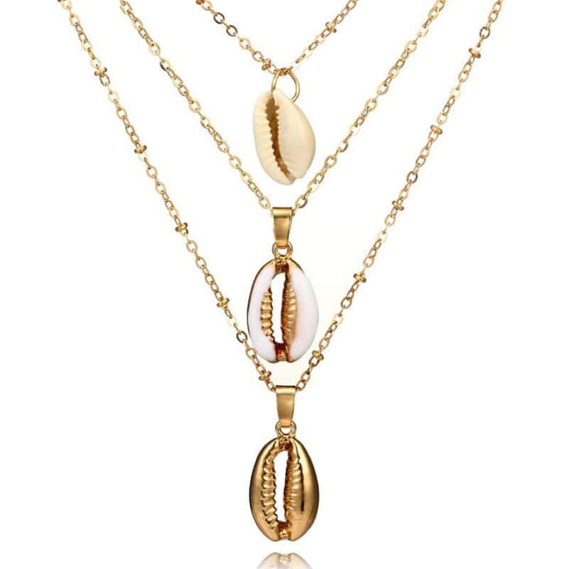 Collana Di Conchiglia Collana Trio Gusci Cauri Dorati