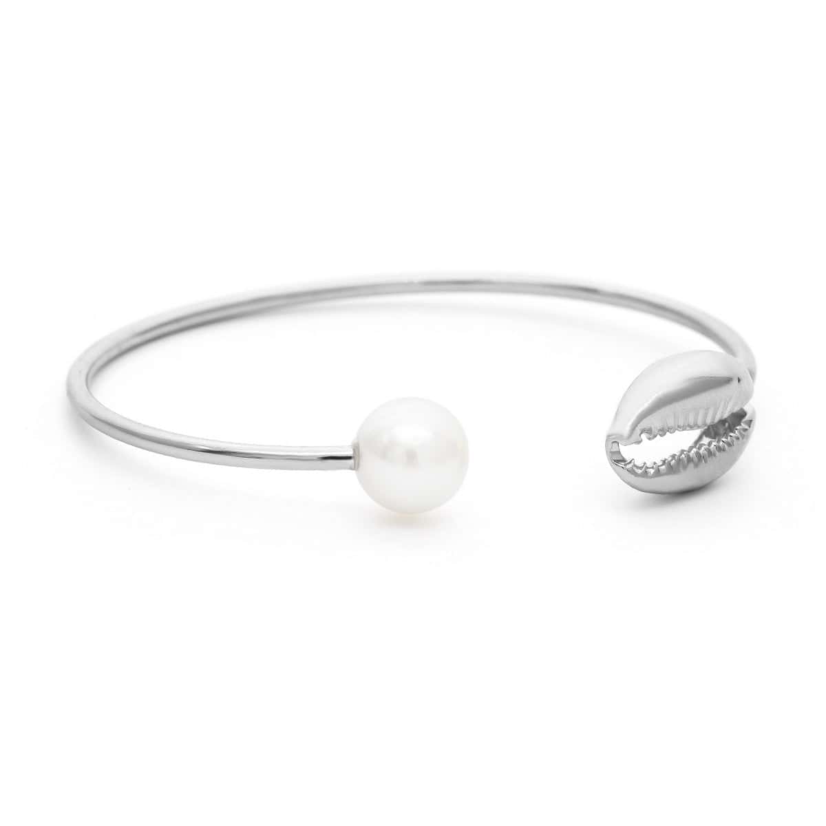 Bracciale Conchiglie Cauri E Perla Bianca (Argentato)