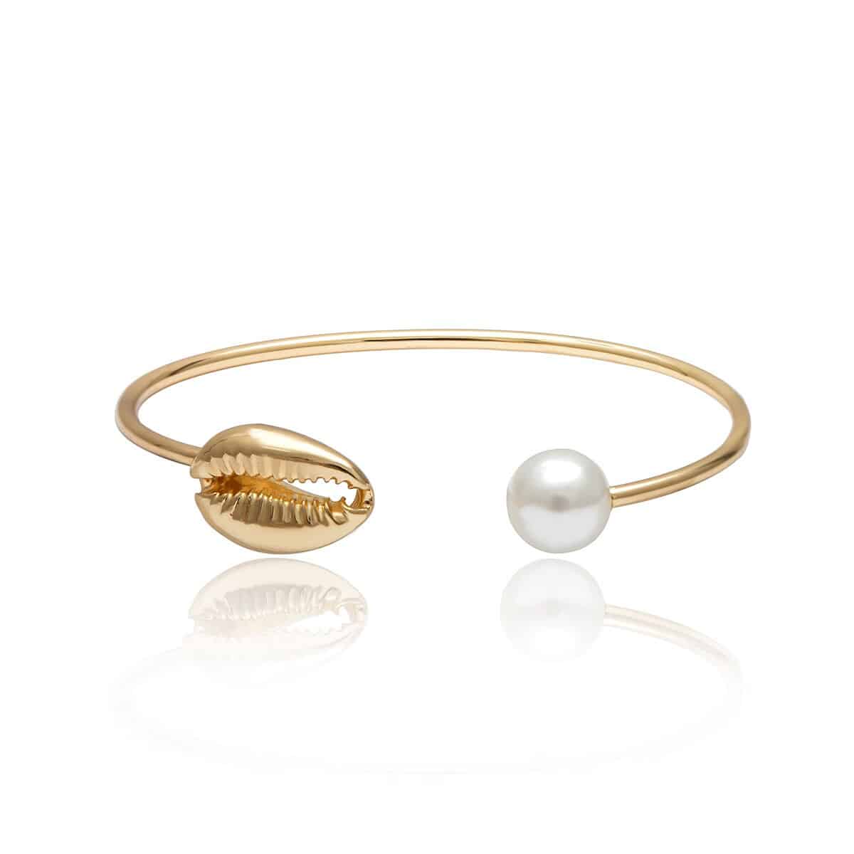 Bracciale Conchiglie Cauri E Perla Bianca (Dorato)