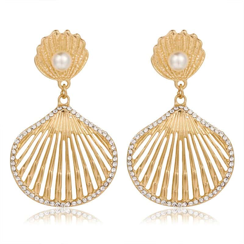 Orecchini Conchiglia Conchiglie, Perle E Strass
