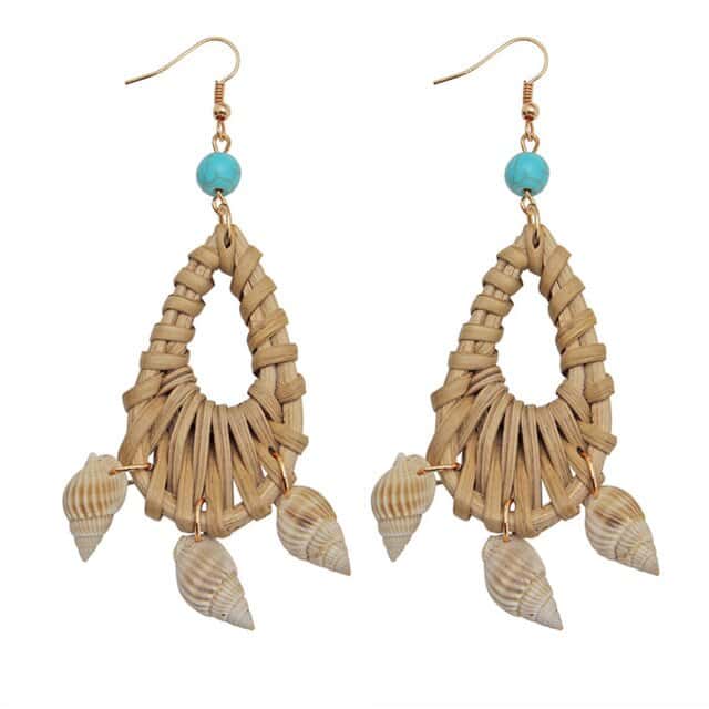 Orecchini Conchiglia Rattan E Perle Blu