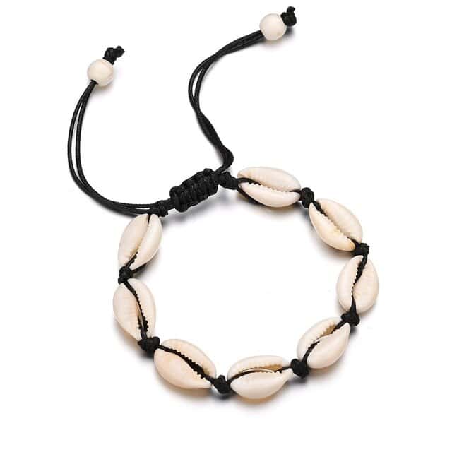 Bracciale Conchiglie Cauri E Cordoncino Nero
