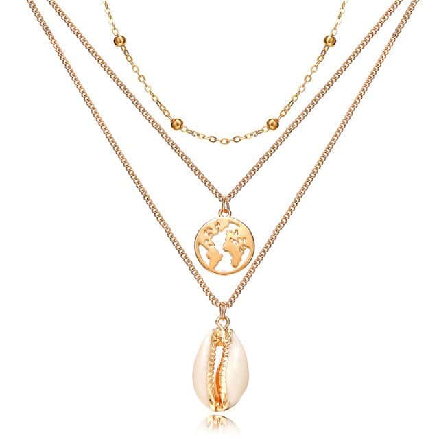 Collana Di Conchiglia Collana Globo, Cauri E Catena Dorata