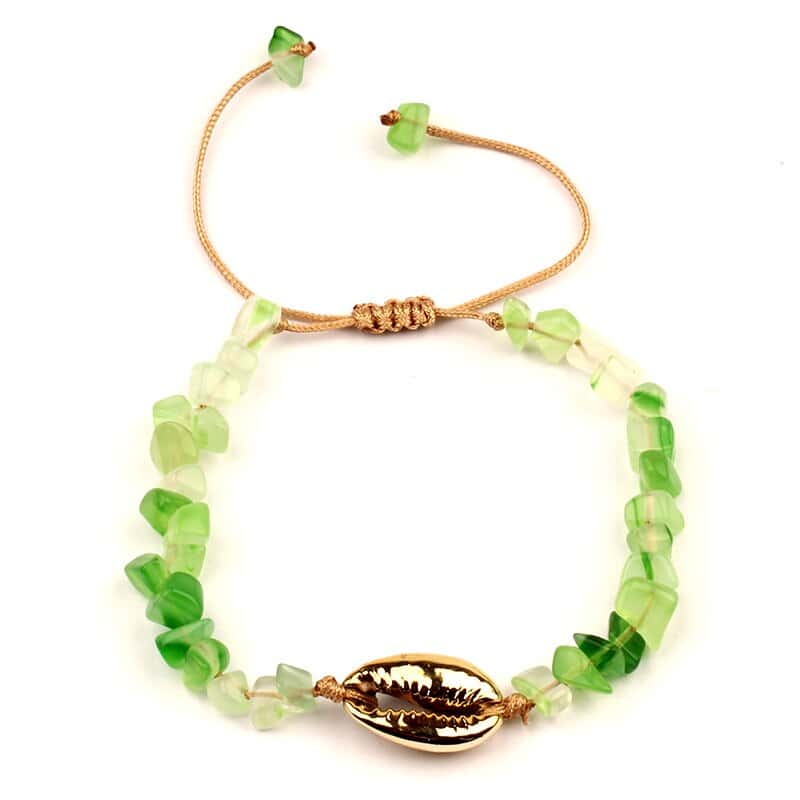 Bracciale Conchiglie Cauri Dorato E Pietre Verdi