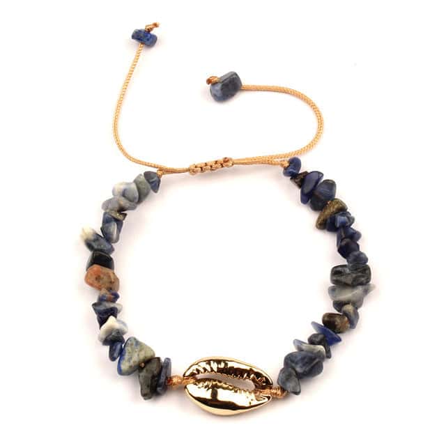 Bracciale Conchiglie Cauri Dorato E Pietre Scure