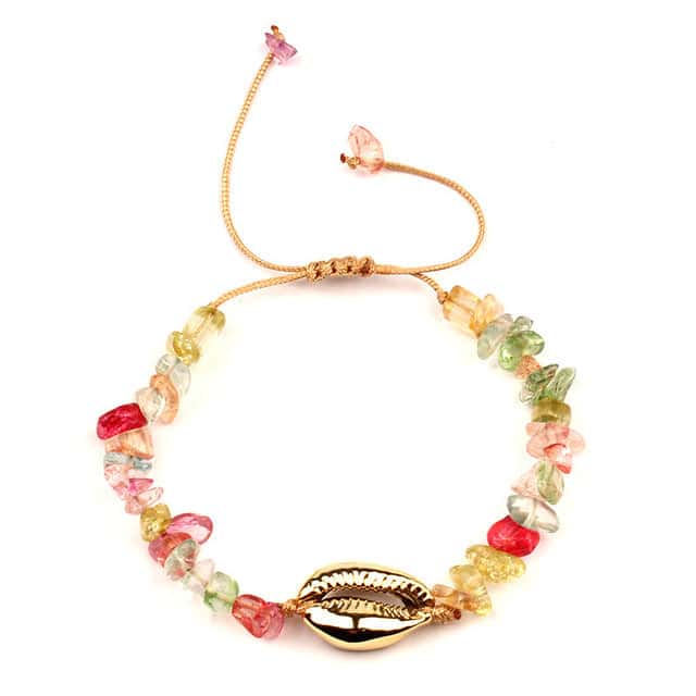 Bracciale Conchiglie Cauri Dorato E Pietre Multicolore