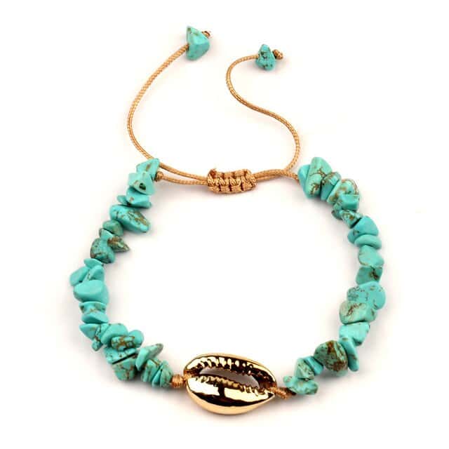 Bracciale Conchiglie Cauri Dorato E Pietre Turchesi