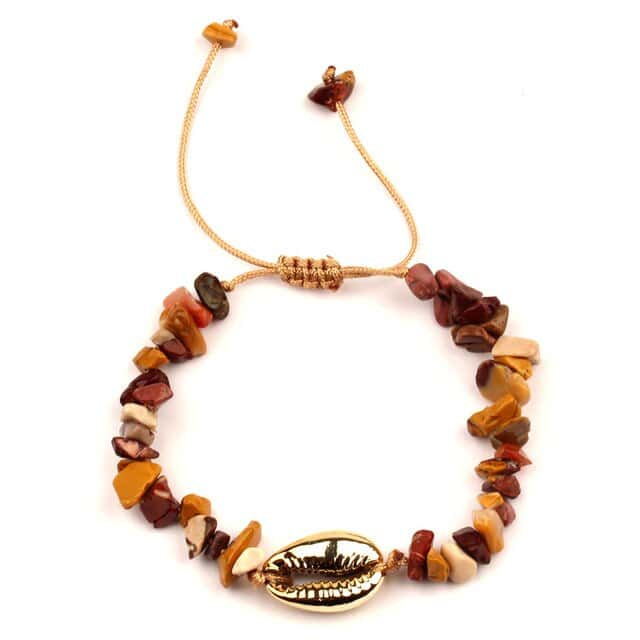 Bracciale Conchiglie Cauri Dorato E Pietre Marroni