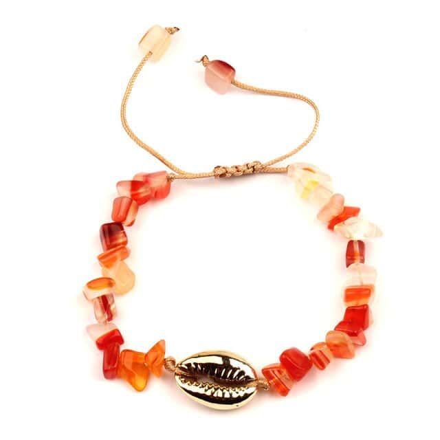 Bracciale Conchiglie Cauri Dorato E Pietre Rosse