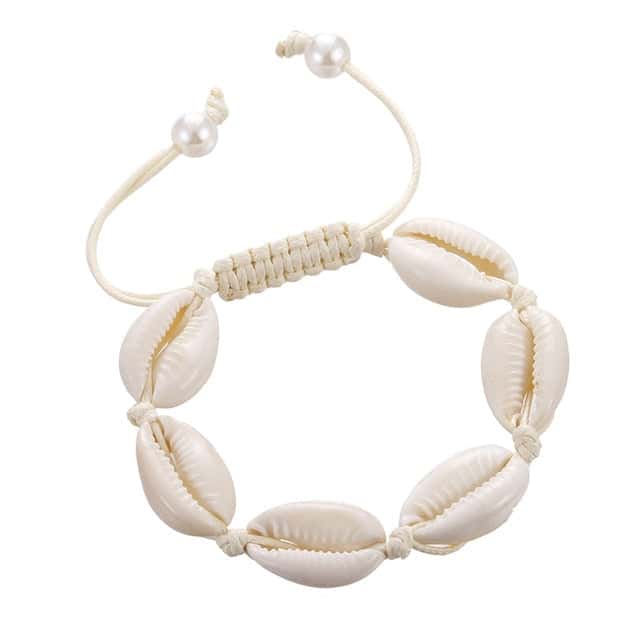 Bracciale Conchiglie Cauri Bianco E Corda Bianca