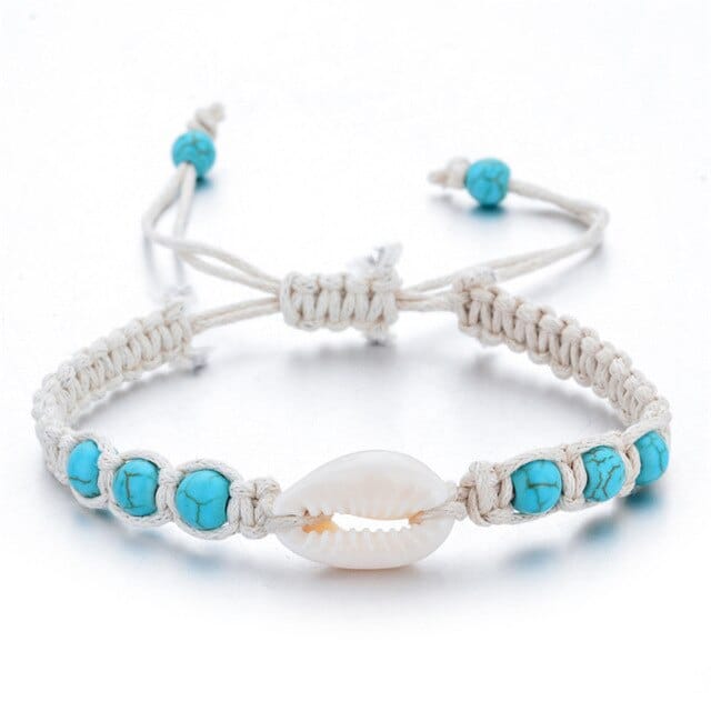 Bracciale Conchiglie Cauri Bianco E Perle Blu