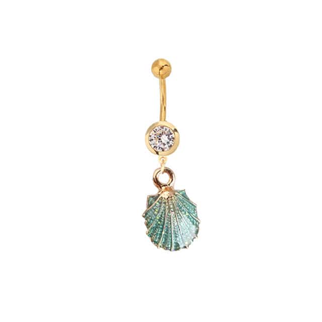 Piercing Ombelico Conchiglia Conchiglia Verde E Dorata