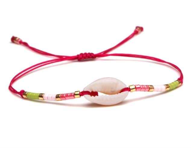 Bracciale Conchiglie Cauri Cordoncino Rosa
