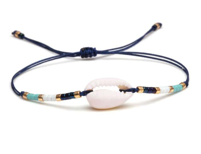 Bracciale Conchiglie Cauri Cordoncino Blu Notte