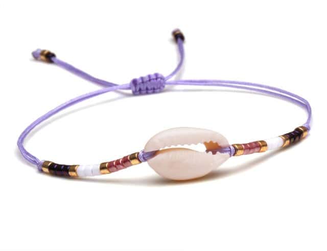 Bracciale Conchiglie Cauri Cordoncino Malva