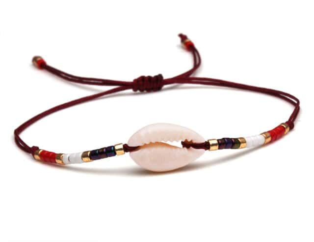 Bracciale Conchiglie Cauri Cordoncino Rosso