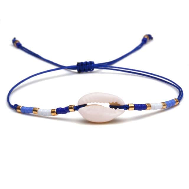 Bracciale Conchiglie Cauri Cordoncino Blu