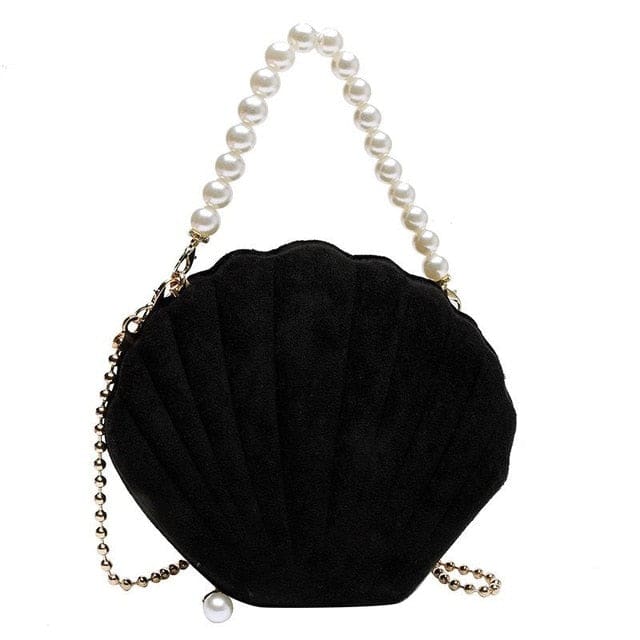 Borsa Conchiglia Nero E Perle Bianche