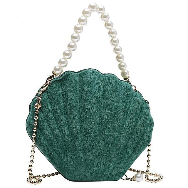 Borsa Conchiglia Verde E Perle Bianche