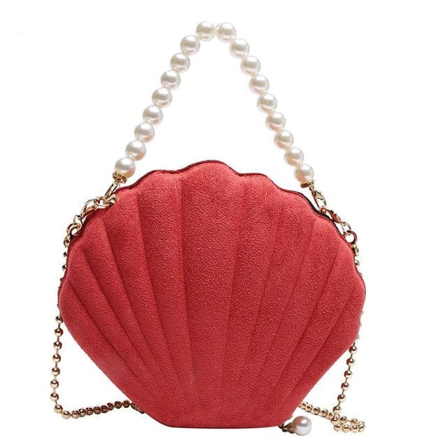Borsa Conchiglia Rosso E Perle Bianche