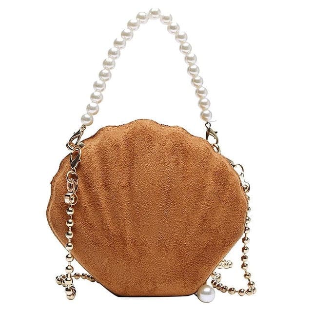Borsa Conchiglia Marrone E Perle Bianche