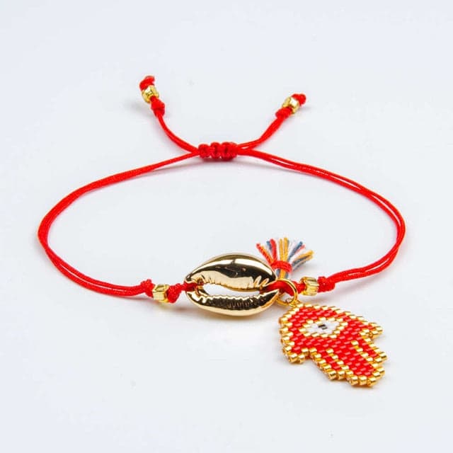 Bracciale Conchiglie Cauri D'Oro Mano Di Fatima Rosso