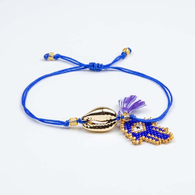 Bracciale Conchiglie Cauri D'Oro Mano Di Fatima Blu